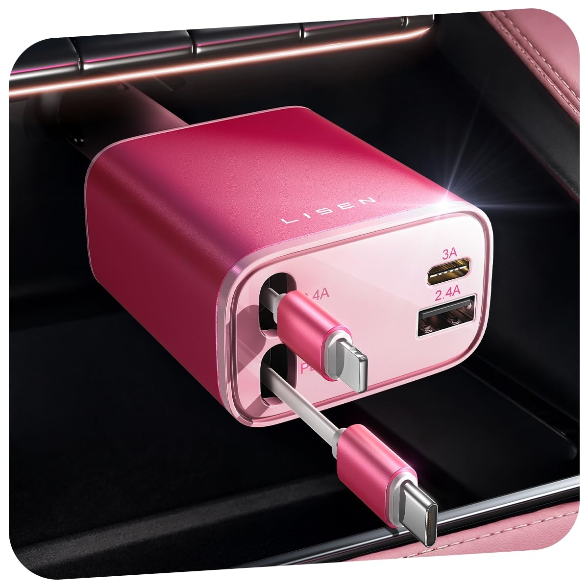 LISEN Retractable Car Charger, 84W Car Charger USB C Fast Charger Adapter for iPhone, Car Accessories for Men Women, Gifts for Fathers Day for Men Dad Husband, for iPhone 17 16 15 14 13 12 11 Samsung