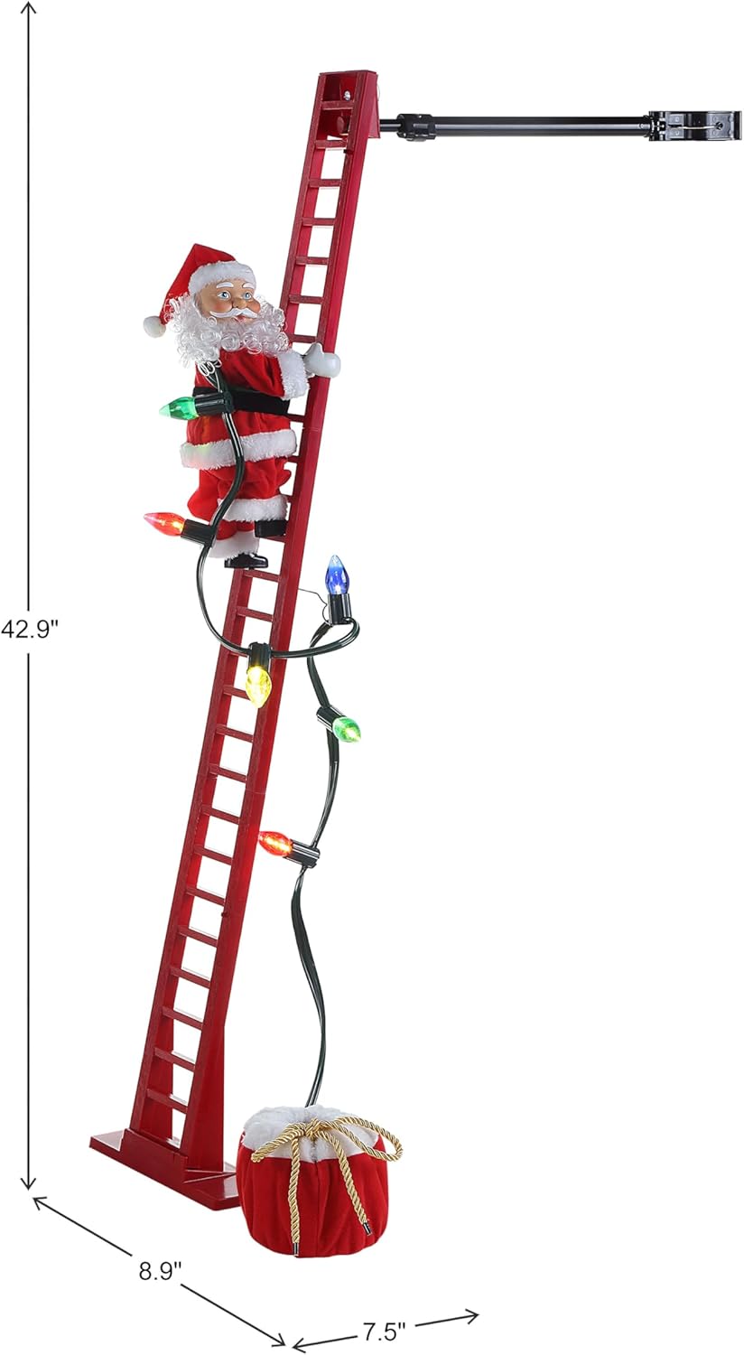 Mr. Christmas Super Climber Musical Animated Christmas Decoration, 42 Inches, Plush White Santa Claus
