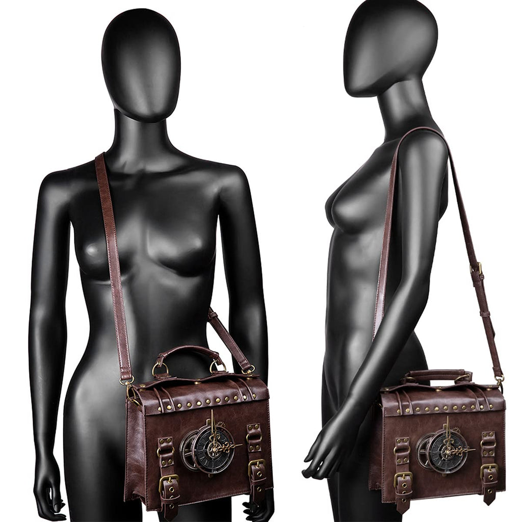 Messenger Bag Leather Retro Briefcase Steampunk Crossbody Shoulder Purse Satchel for Women Lolita Gothic Costume Accessory