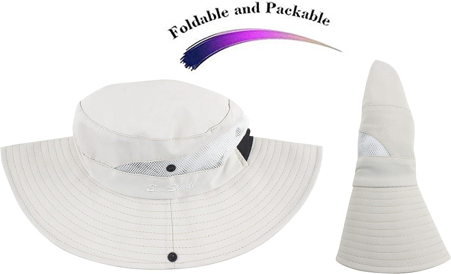 Womens Summer Sun Hat Beach Hat Wide Brim Outdoor UV Protection Hat Packable Mesh Bucket Hat with Ponytail Hole