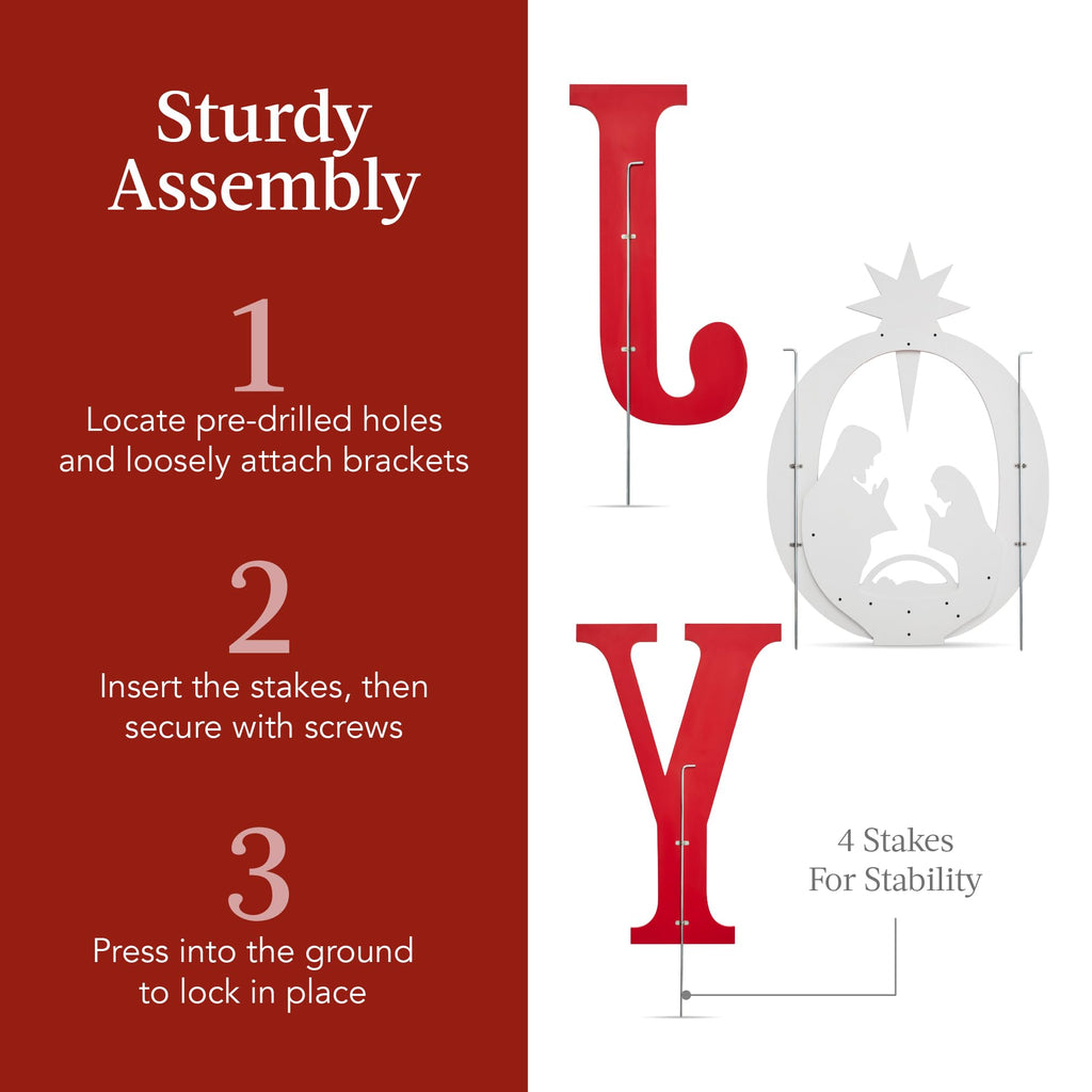 Best Choice Products 46in Outdoor JOY Christmas Nativity Decoration, 3 Piece Yard Decor Sign Holy Weather Resistant PVC Silhouette for Garden - Red/White