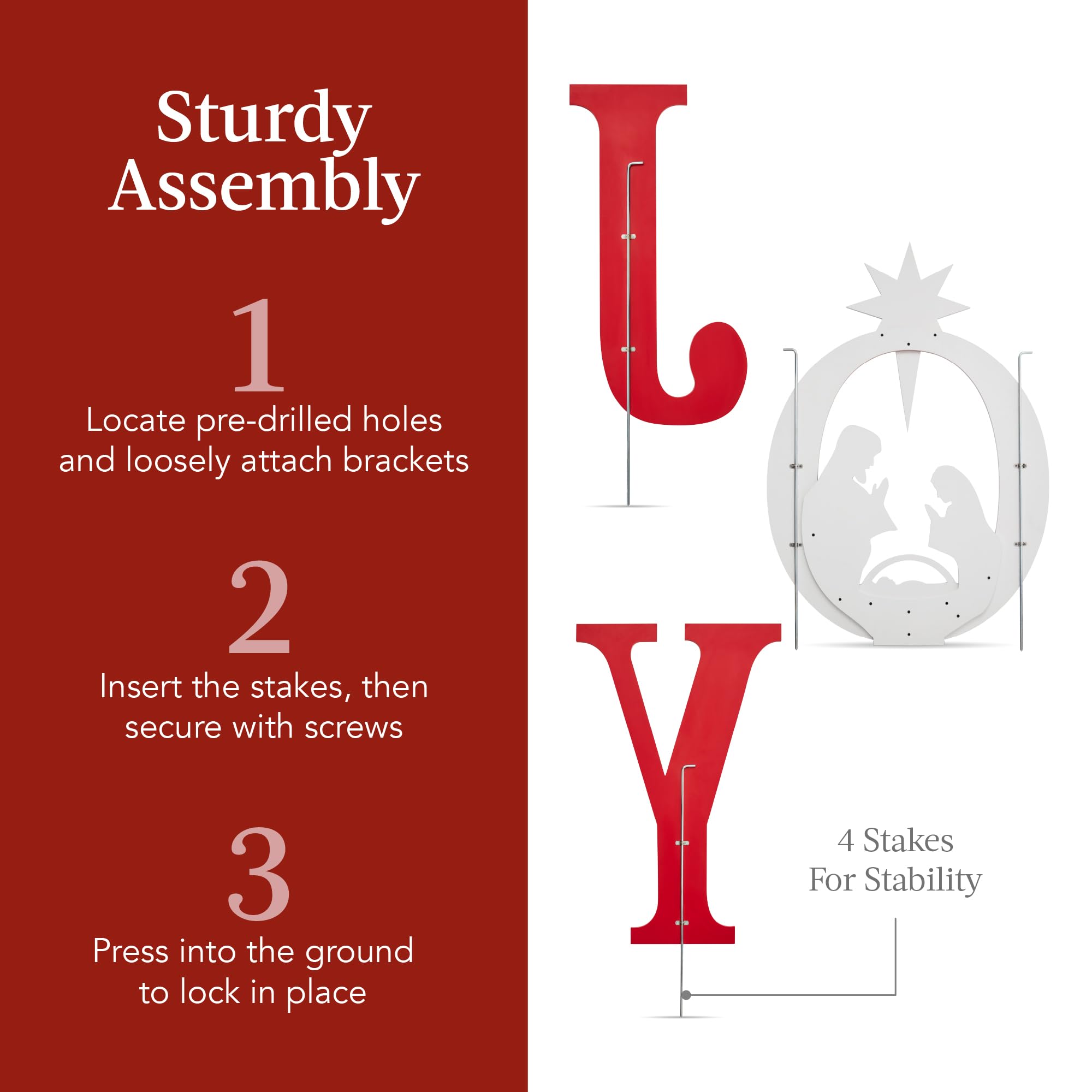 Best Choice Products 46in Outdoor JOY Christmas Nativity Decoration, 3 Piece Yard Decor Sign Holy Weather Resistant PVC Silhouette for Garden - Red/White