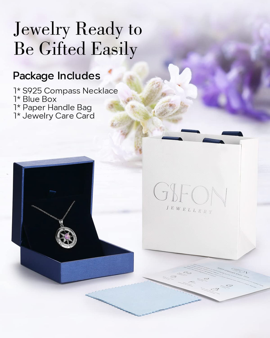S925 Necklace Gift for Wife |Compass Jewelry |Women Anniversary |Sterling Silver |Girlfriend Birthday Gifts for Her Valentines |I'd be Lost without You |Jewel 18K Gold