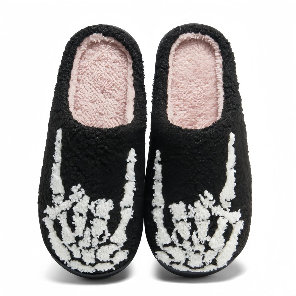 Halloween Slippers for Women Retro Soft Cozy Comfy Plush Lightweight Slip-on Indoor Outdoor Anti-Skid Sole Christmas House Shoes