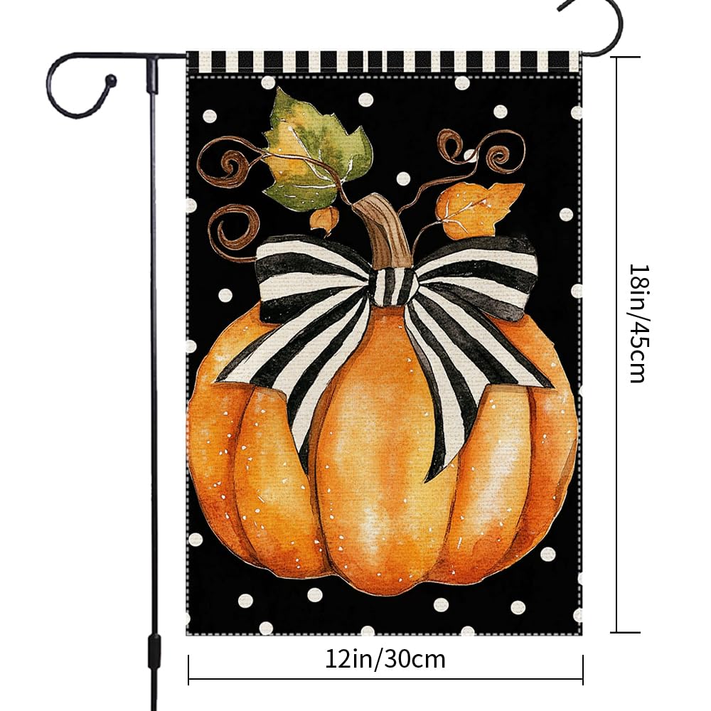 Fall Garden Flag For Outdoor Decor Thanksgiving Garden Flags Autumn Stained Glass Pumpkin Maple Leaf Double Sided Small Burlap Outside Porch Lawn Yard Flags Decorations 12.5x18 Inch