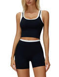 Women 2 Piece Workout Sets Racerback Color Block Tank Top High Waist Tummy Control Shorts Yoga Outfits