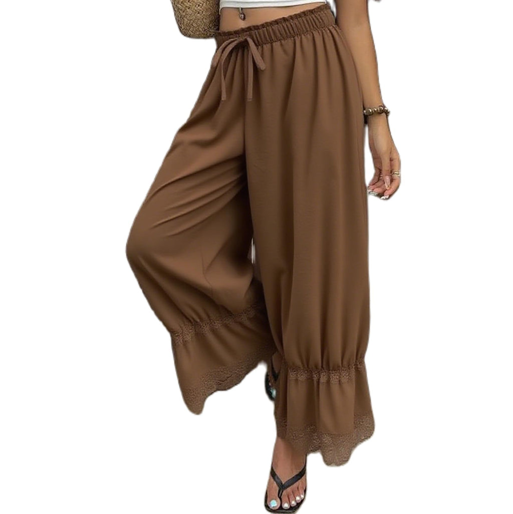 Women Bloomers Pants Y2K Flare Lace Trim Vintage Pantaloons Cute Ruffled Pumpkin Pants Capri Pajama Bottoms