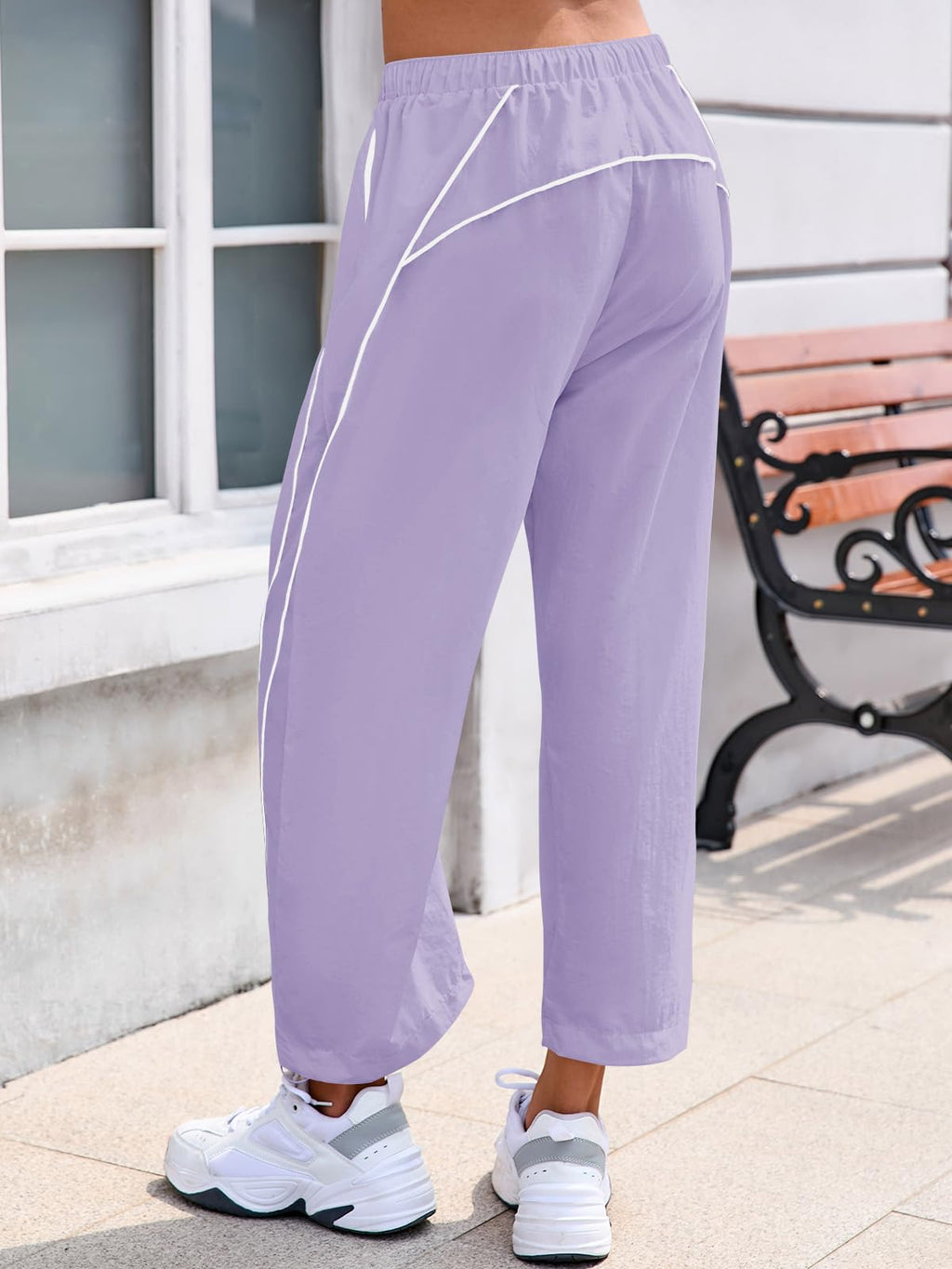 Fisoew Womens Baggy Wide Leg Pants Casual Elastic Waist Drawstring Hiking Workout Cropped Pants with Pockets