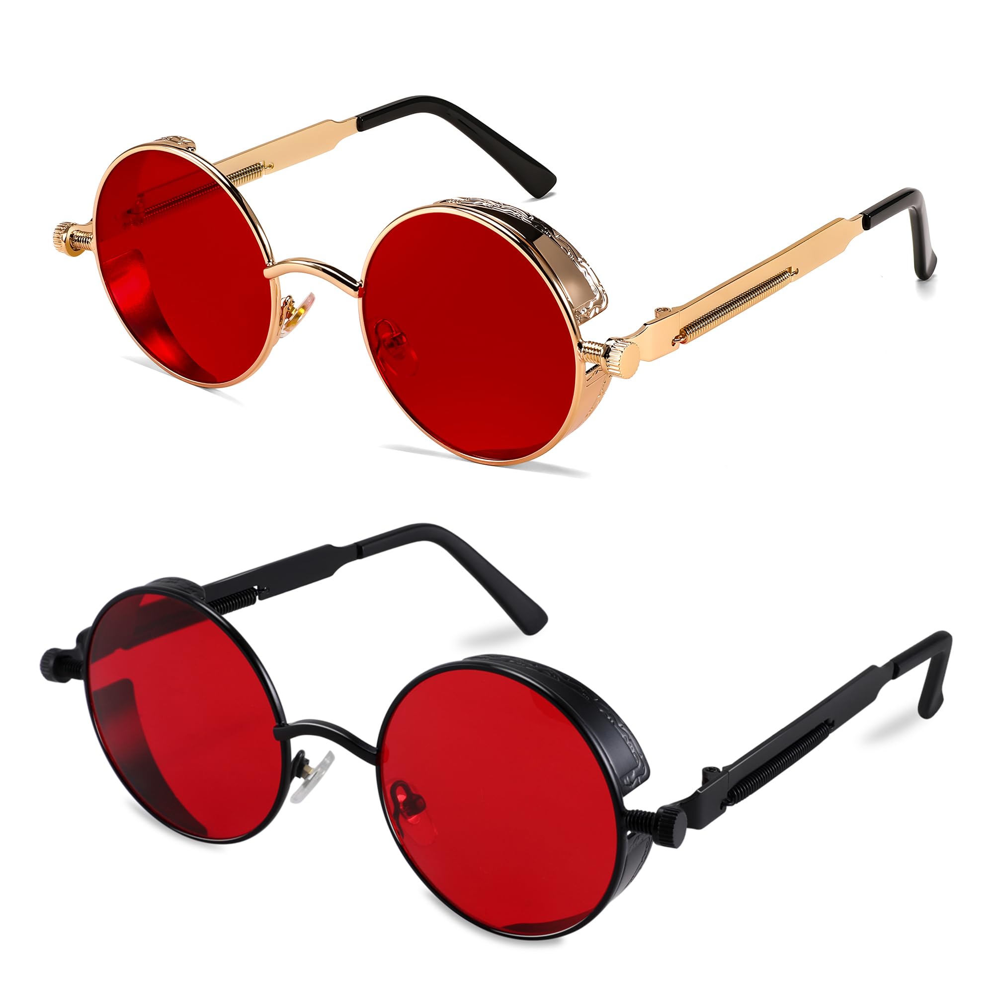 FEISEDY Retro Gothic Steampunk Sunglasses Round Metal Frame Punk Circle Inspired Shade Men B1857