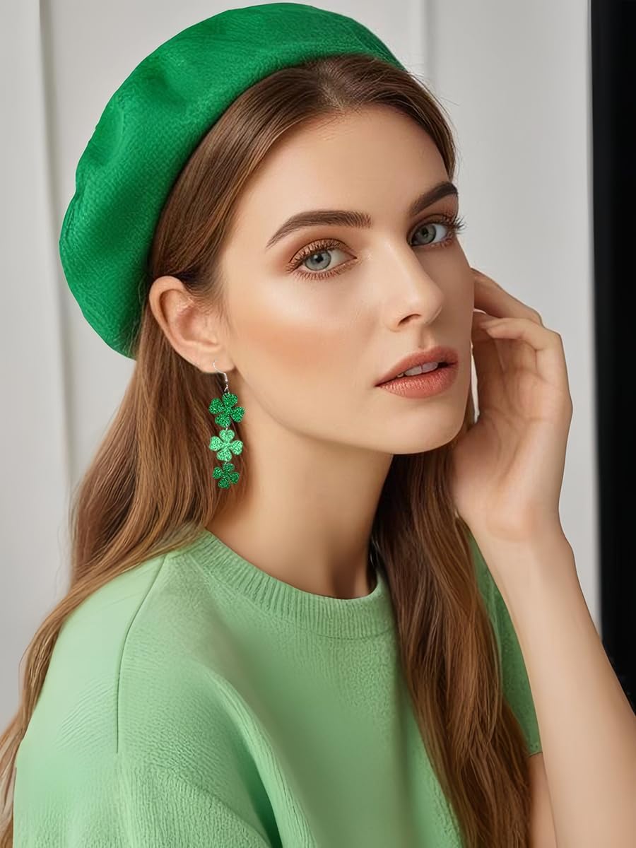 St. Patrick's Day Green Shamrocks Clover Lucky Grass Earrings for Women,Good Luck Dangling Earrings,Irish St. Patrick's Day Decorations Accessories.