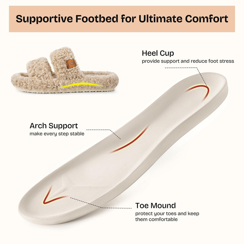 EverFoams Womens Fuzzy Open-toe Slippers Soft Comfy Memory Foam Indoor House Shoes