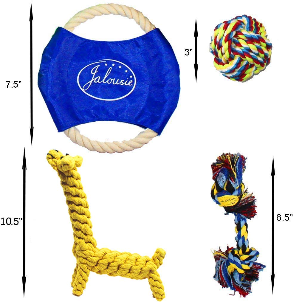 Jalousie Chew Toy Natural Rubber chew Toy for Interactive Play Toy Ball Rope Rubber Value Set for Small to Medium Breed Dog mutt Puppy