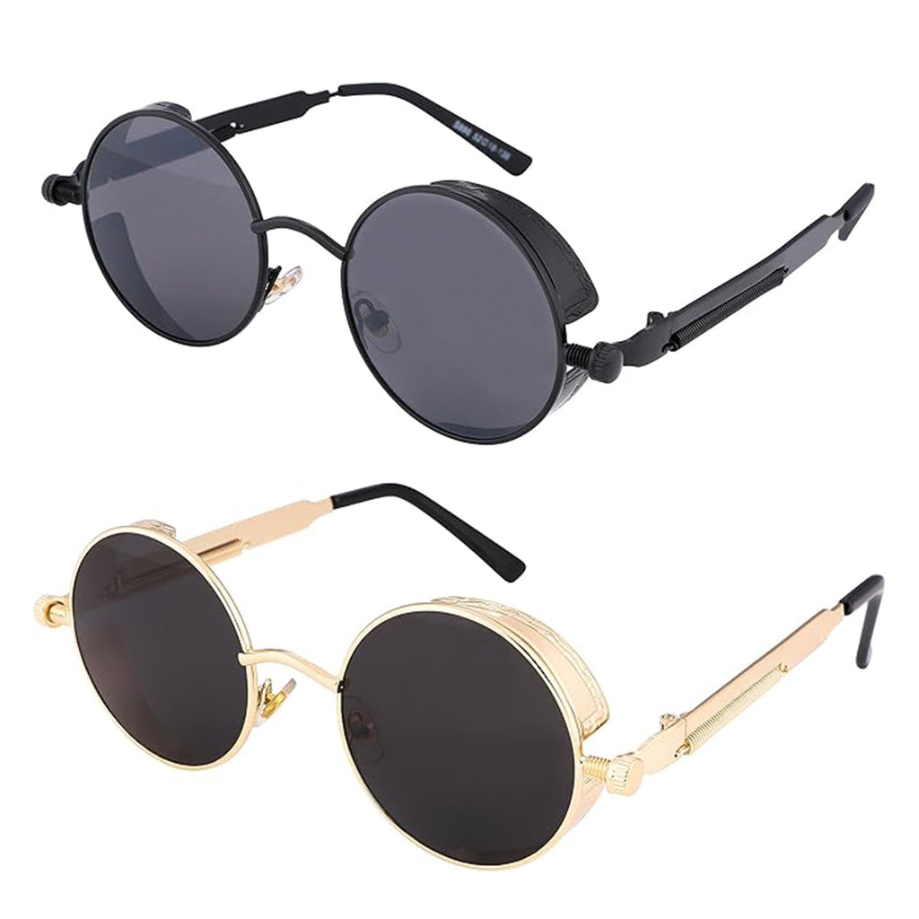 FEISEDY Retro Gothic Steampunk Sunglasses Round Metal Frame Punk Circle Inspired Shade Men B1857
