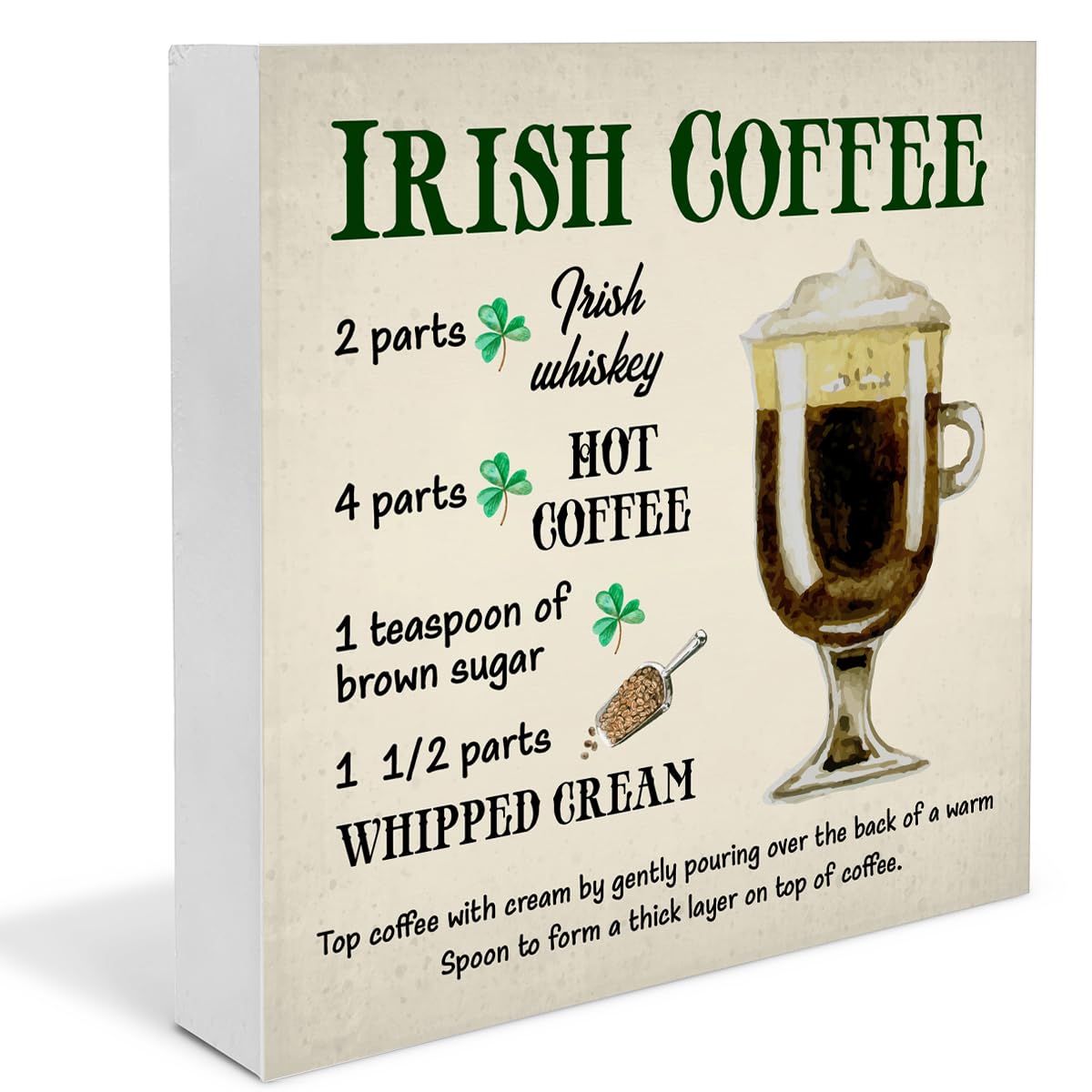Dumyum St. Patrick's Day Decorative Sign, Wooden, 5 Inches x 5 Inches, Green, Rustic, Tabletop or Wall Mount