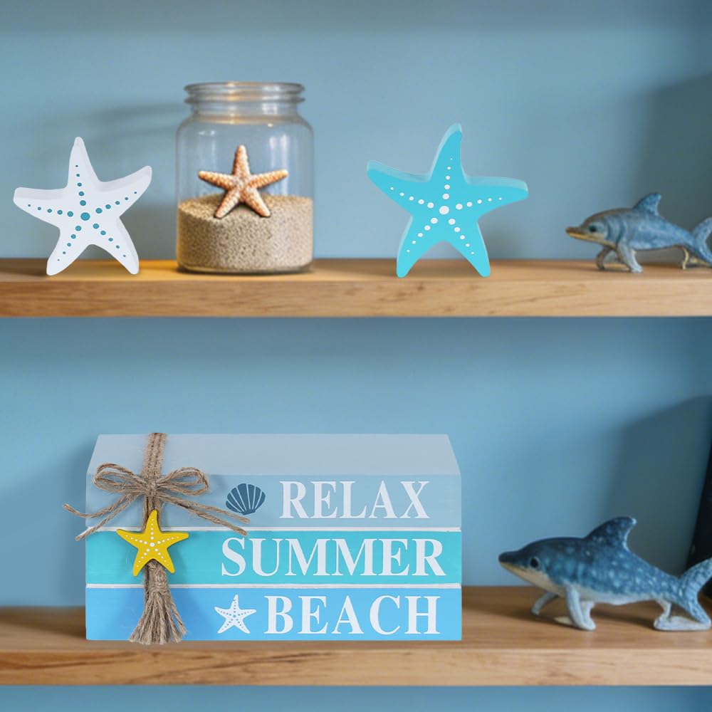 DECSPAS 4th of July Decorations, Memorial Day Decorations, Wooden Stacked Books Sign with Stars, Patriotic Independence Day American Eagle Decor for The Home, Fourth of July, Tiered Tray Table Mantel