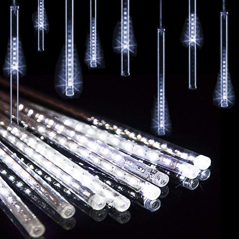 Weepong Halloween Lights Outdoor, Meteor Shower Christmas Lights for Halloween Decorations, 8 Tube 192 LED Snow Falling Rain Icicle String Light for Xmas Christmas Decor Tree Party, UL Plug Green