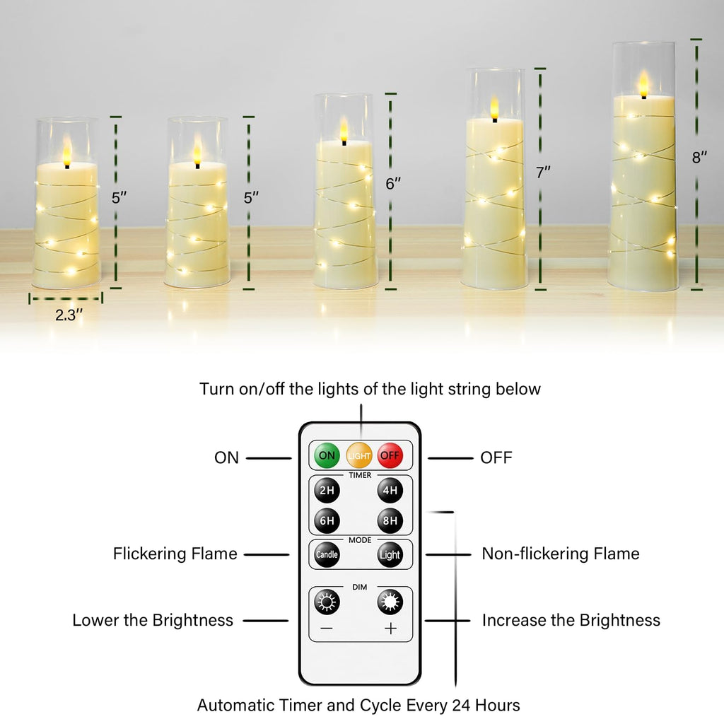 kakoya Flameless LED Candles with Timer 5 Pc Flickering Flameless Candles for Romantic Ambiance and Home Decoration Stable Acrylic Shell,with Embedded Star String，Battery Operated Candles（Red）