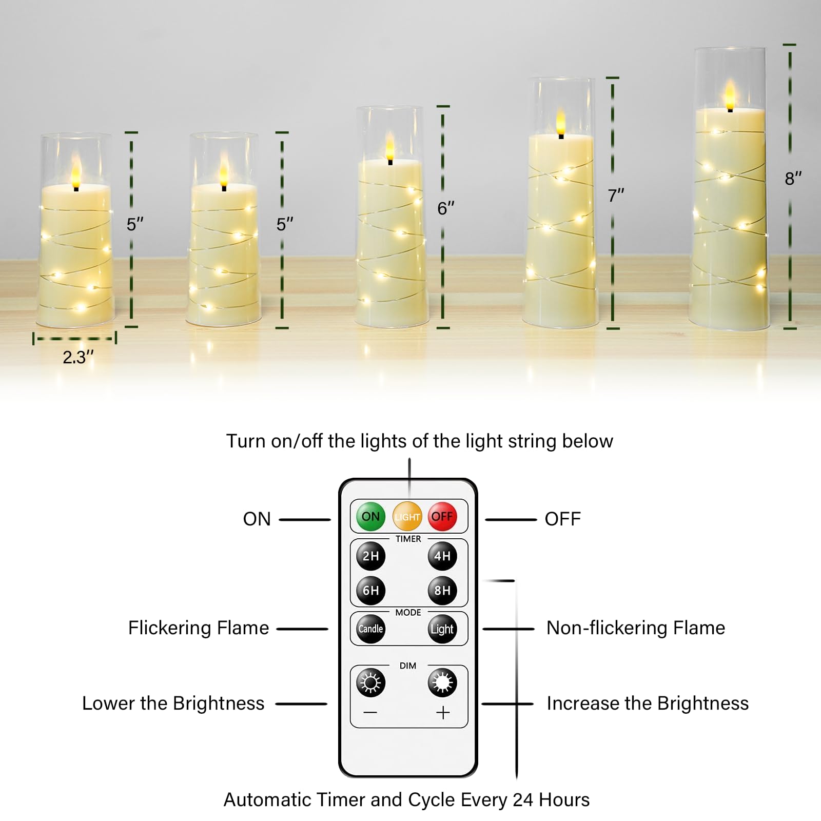 kakoya Flameless LED Candles with Timer 5 Pc Flickering Flameless Candles for Romantic Ambiance and Home Decoration Stable Acrylic Shell,with Embedded Star String，Battery Operated Candles（Red）