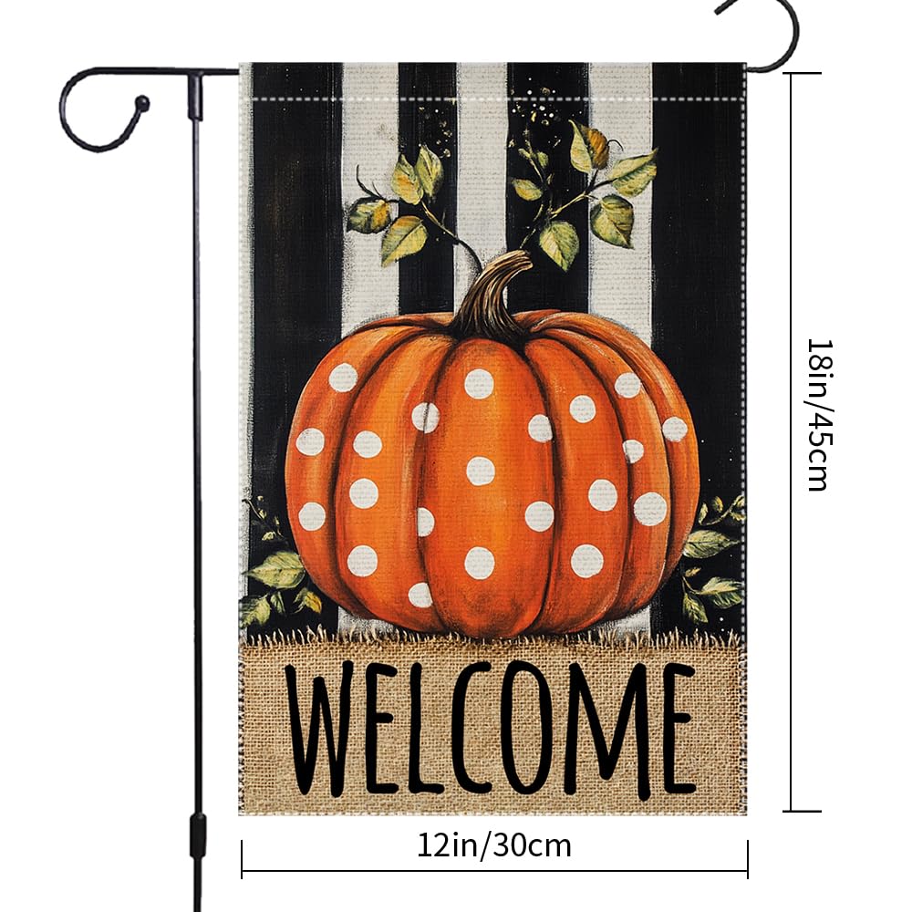 Fall Garden Flag For Outdoor Decor Thanksgiving Garden Flags Autumn Stained Glass Pumpkin Maple Leaf Double Sided Small Burlap Outside Porch Lawn Yard Flags Decorations 12.5x18 Inch
