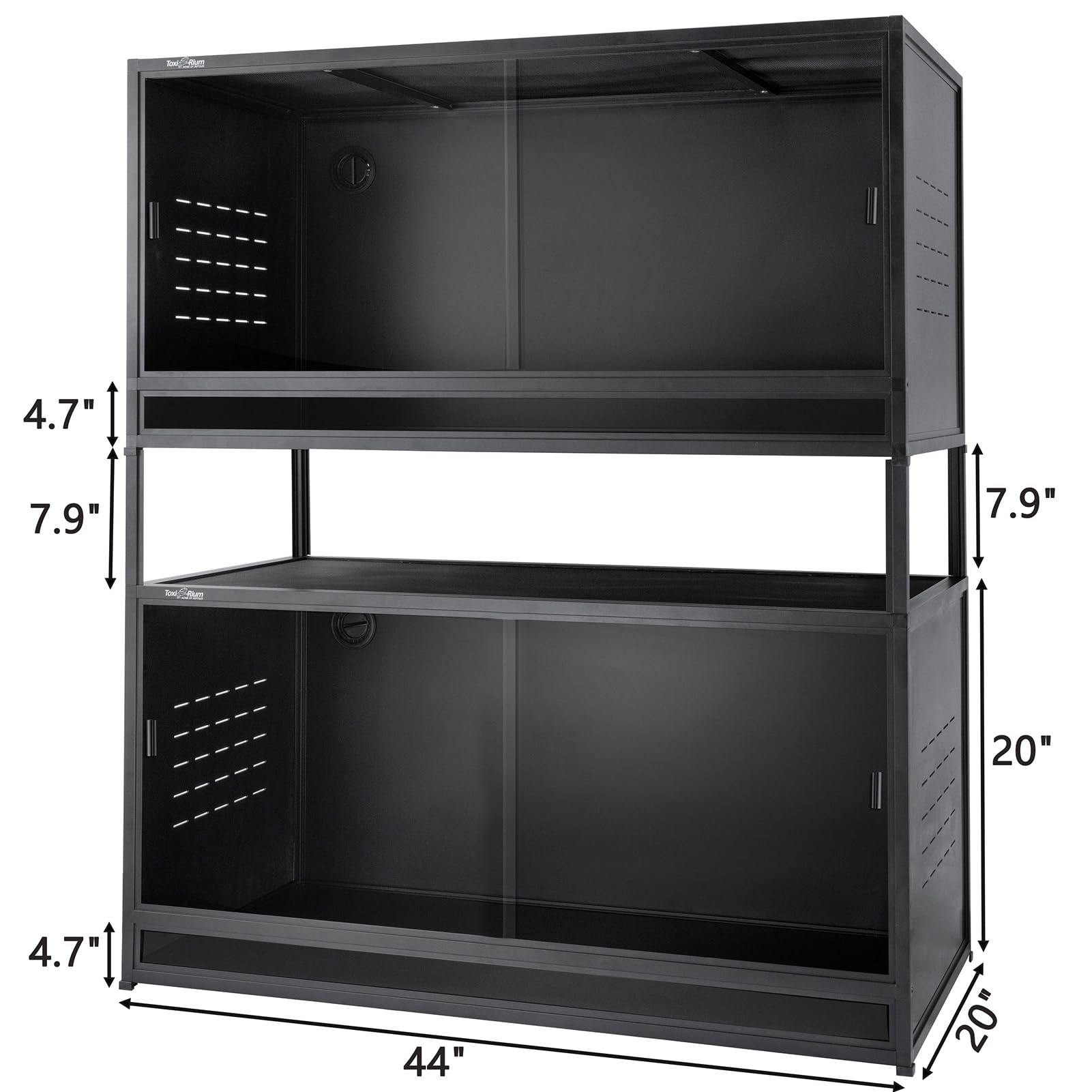 PVC Reptile Enclosure 3 Tier 40"x16"x16" with Spacers, 44 Gallon Reptile Tank Habitat, Space Saving Stackable Reptile Terrarium for Bearded Dragon Gecko Snake Lizard, Sliding Glass Doors Lock