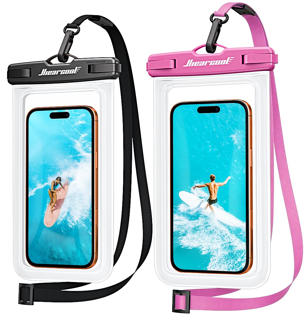 Hiearcool Waterproof Phone Pouch, IPX8 Waterproof Phone Case for iPhone 17/16/15/14 Pro Max, Cell Phone Dry Bag for Beach & Cruise Essentials, Touch Screen, Lanyard Included, 2 Pack (Fits Up to 8.9”)