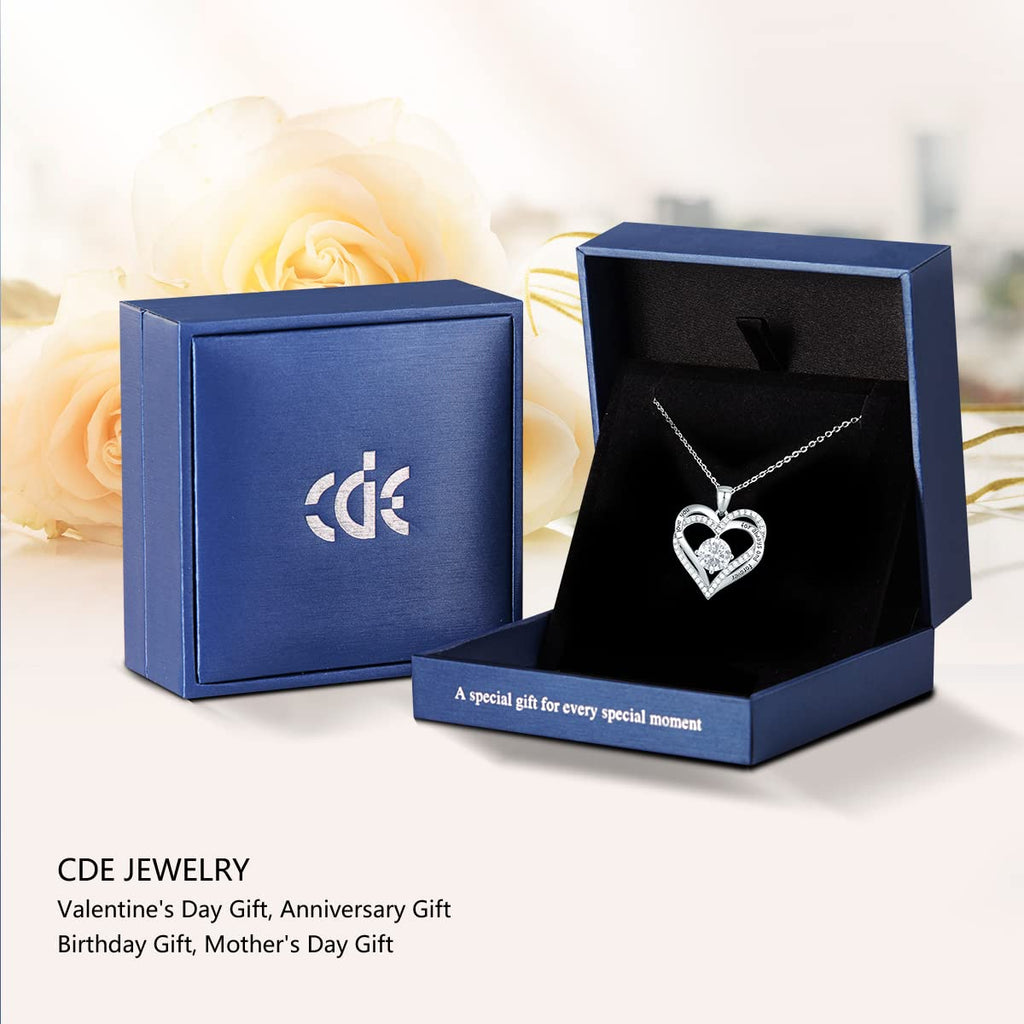 CDE Forever Love Heart Necklaces for Women, Wedding Anniversary, Valentine's，Birthday Mothers Christmas Day Gifts for Mom, Mother, Wife, S925 Silver Jewelry with Birthstone Pendant