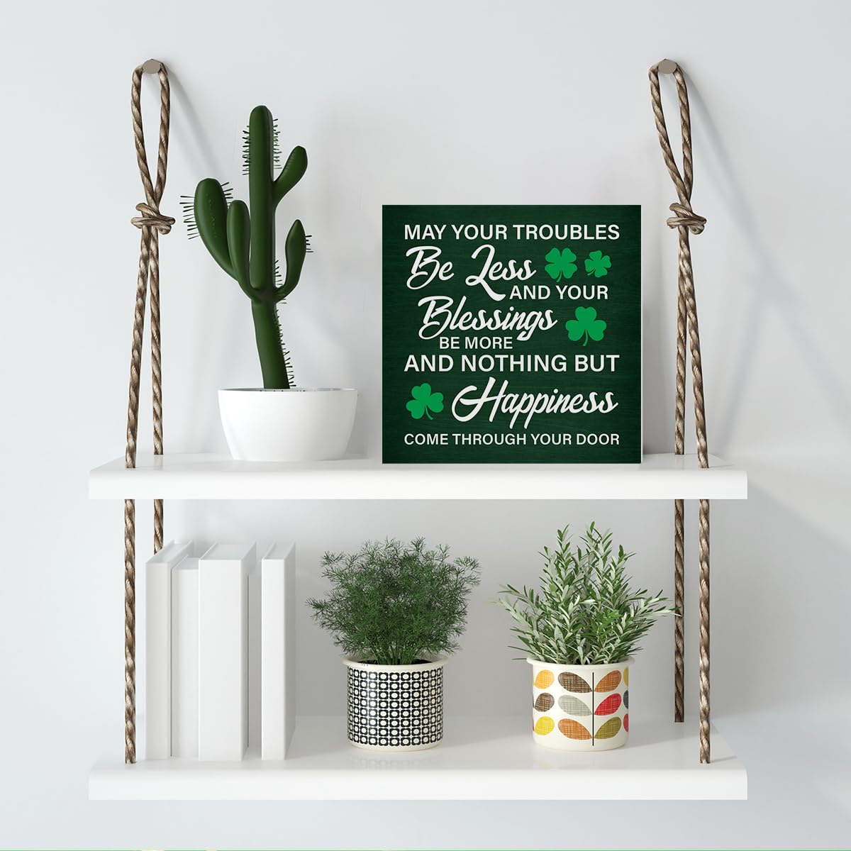 Dumyum St. Patrick's Day Decorative Sign, Wooden, 5 Inches x 5 Inches, Green, Rustic, Tabletop or Wall Mount