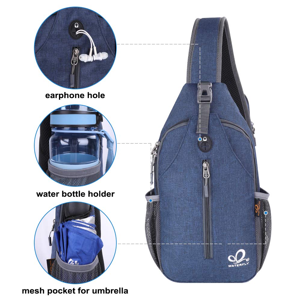 WATERFLY Crossbody Sling Backpack Sling Bag Travel Hiking Chest Bag Daypack (Black)