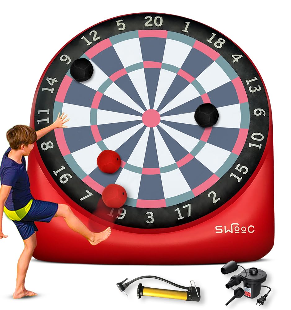 Swooc Games - Premium Inflatable Giant Kick Darts (15+ Ways to Play) - Jumbo Soccer Dartboard with Air Pump - Big Carnival Games - Giant Outdoor Games - Oversized Dart Board Yard & Lawn Game