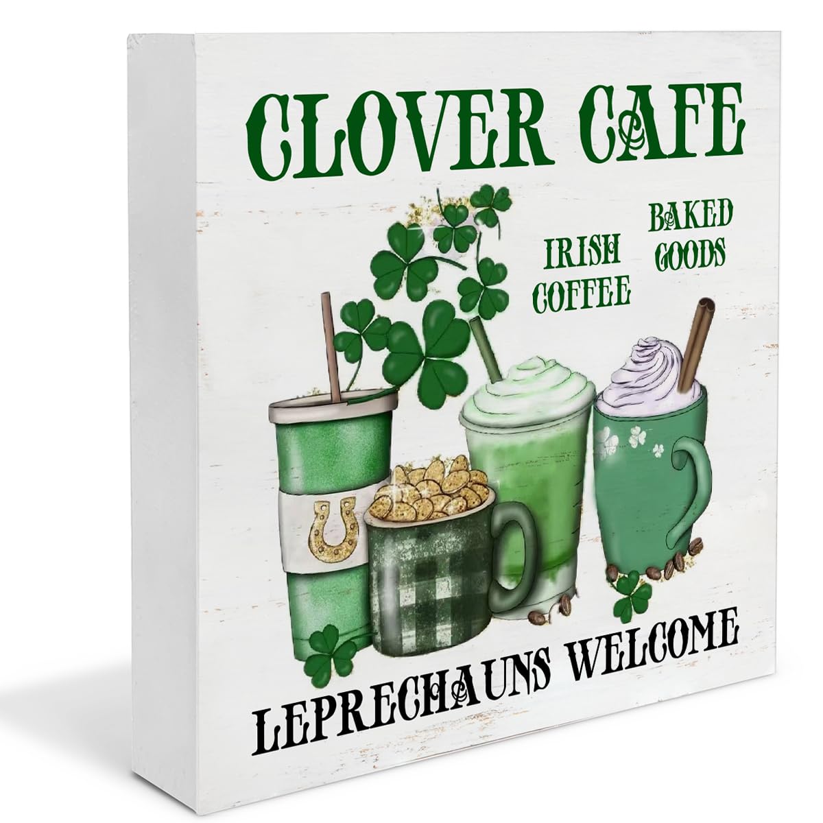 Dumyum St. Patrick's Day Decorative Sign, Wooden, 5 Inches x 5 Inches, Green, Rustic, Tabletop or Wall Mount