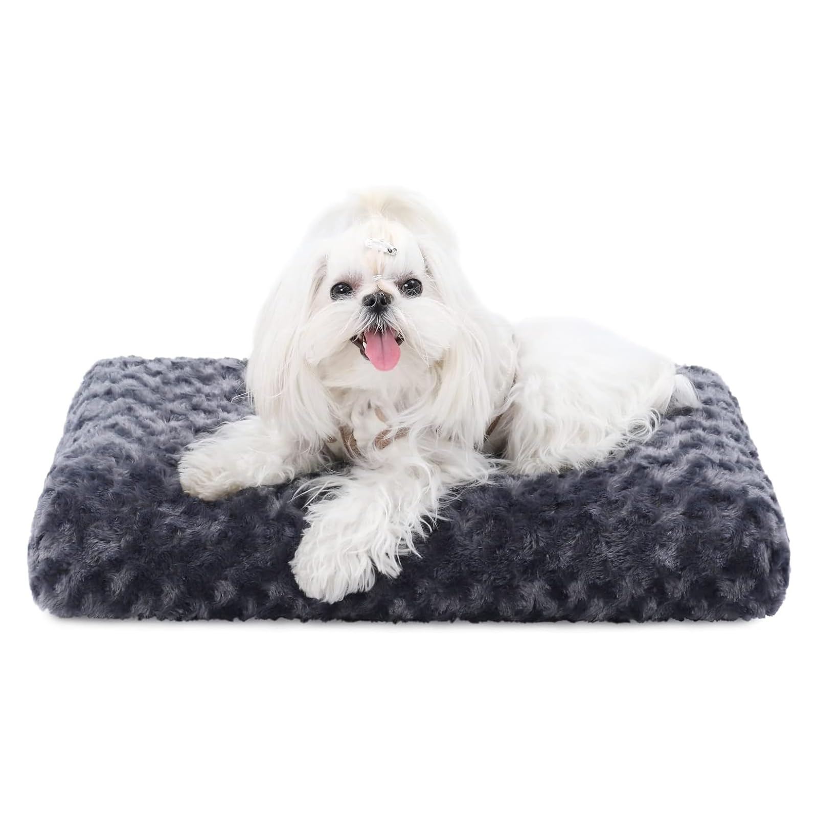 KSIIA Washable Dog Bed Deluxe Plush Dog Crate Beds Comfy Kennel Pad Anti-Slip Pet Sleeping Mat for Large, Jumbo, Medium, Small Dogs Breeds, 35" x 23", Gray