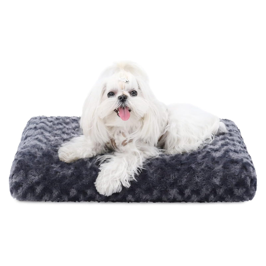 KSIIA Washable Dog Bed Deluxe Plush Dog Crate Beds Comfy Kennel Pad Anti-Slip Pet Sleeping Mat for Large, Jumbo, Medium, Small Dogs Breeds, 35" x 23", Gray