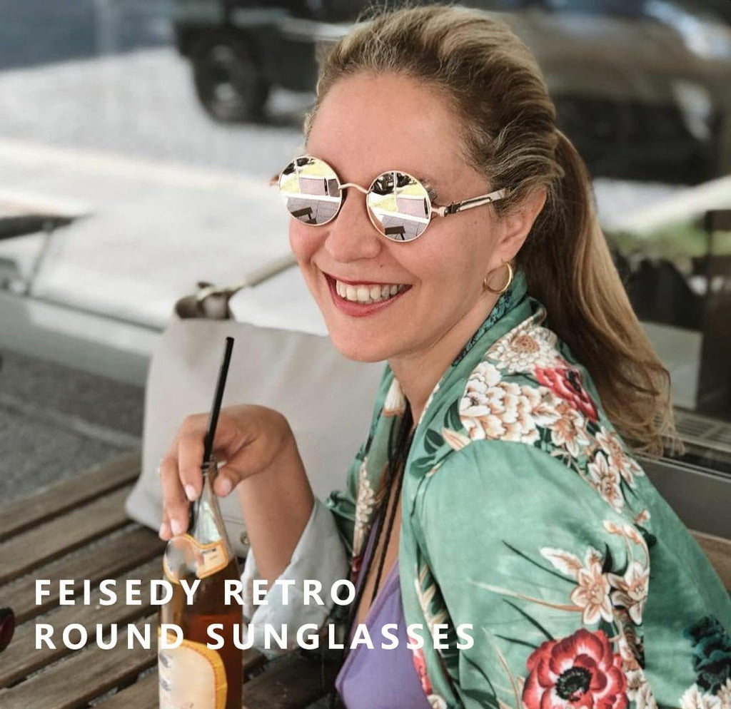 FEISEDY Retro Gothic Steampunk Sunglasses Round Metal Frame Punk Circle Inspired Shade Men B1857