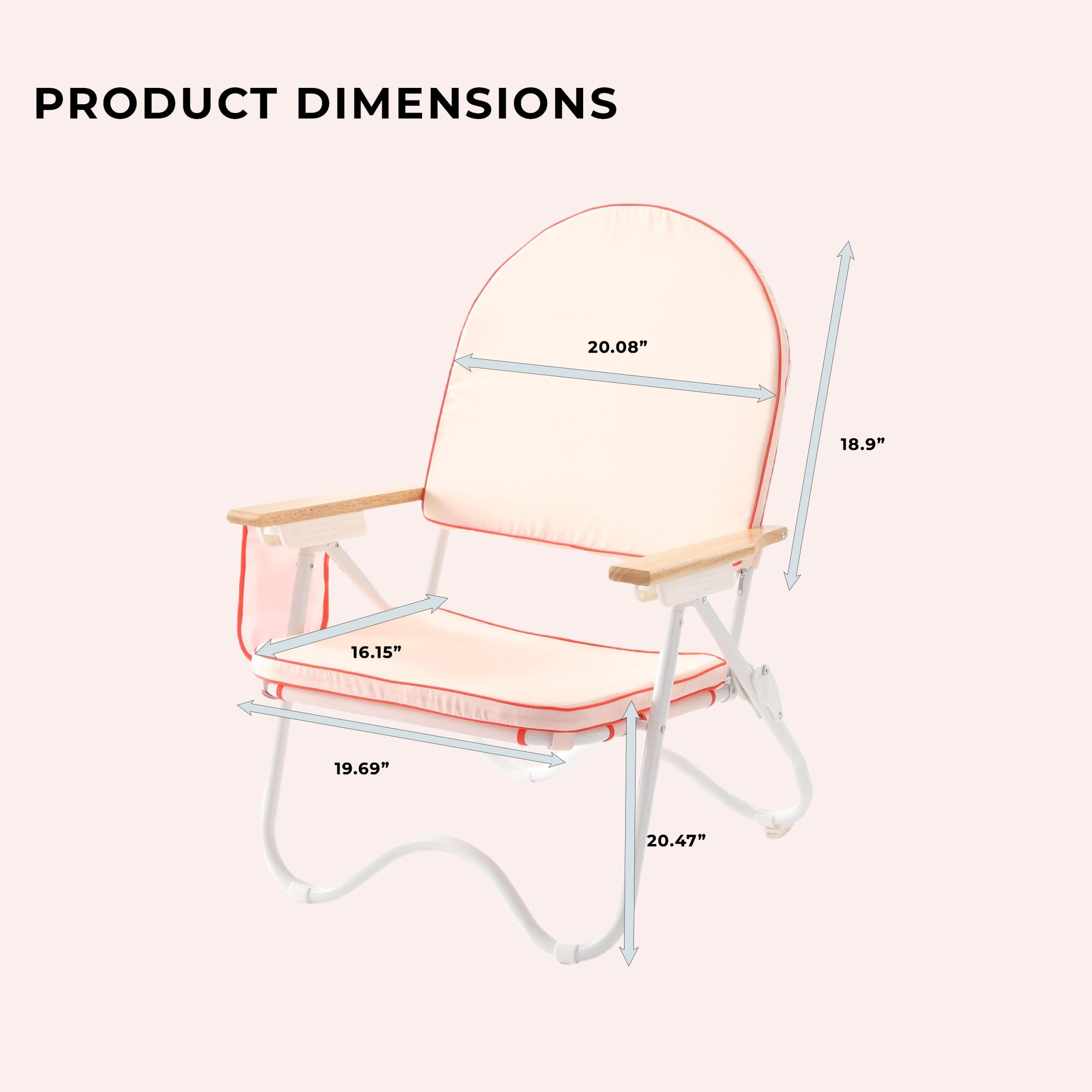 Padded Low Beach Chair, 4-Position Folding Outdoor Chair with Wooden Armrests, Cushioned Seat, Storage Pouch & Carry Strap for Beach, Patio and Lawn, Cala Serena Ochre Stripe