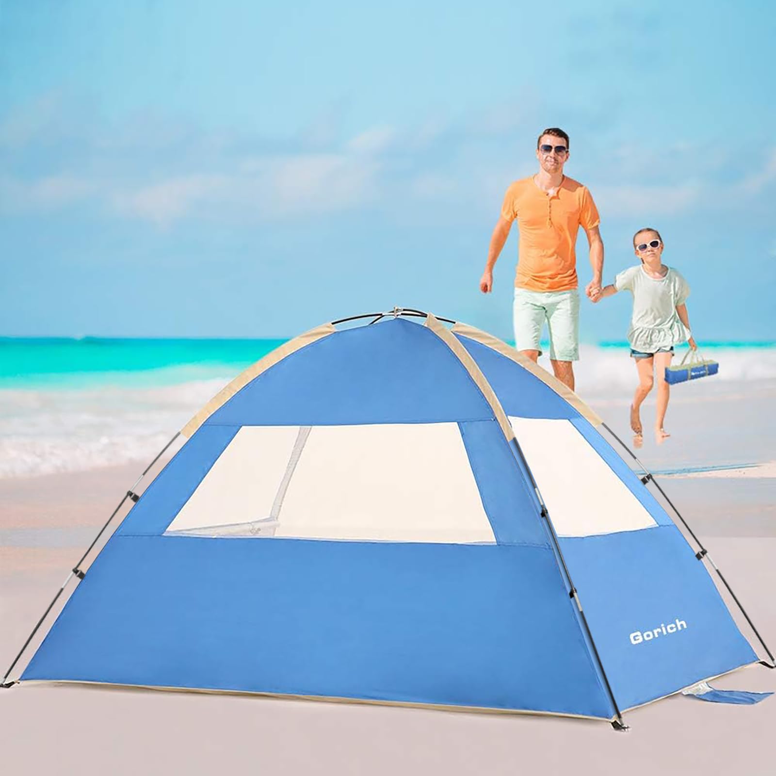 Gorich Beach Tent Sun Shelter for 3/4/6/8/10 Person with UPF 50＋ UV Protection, Lightweight & Easy Setup Beach Shade Canopy, Portable Beach Shade Tent Beach Cabana