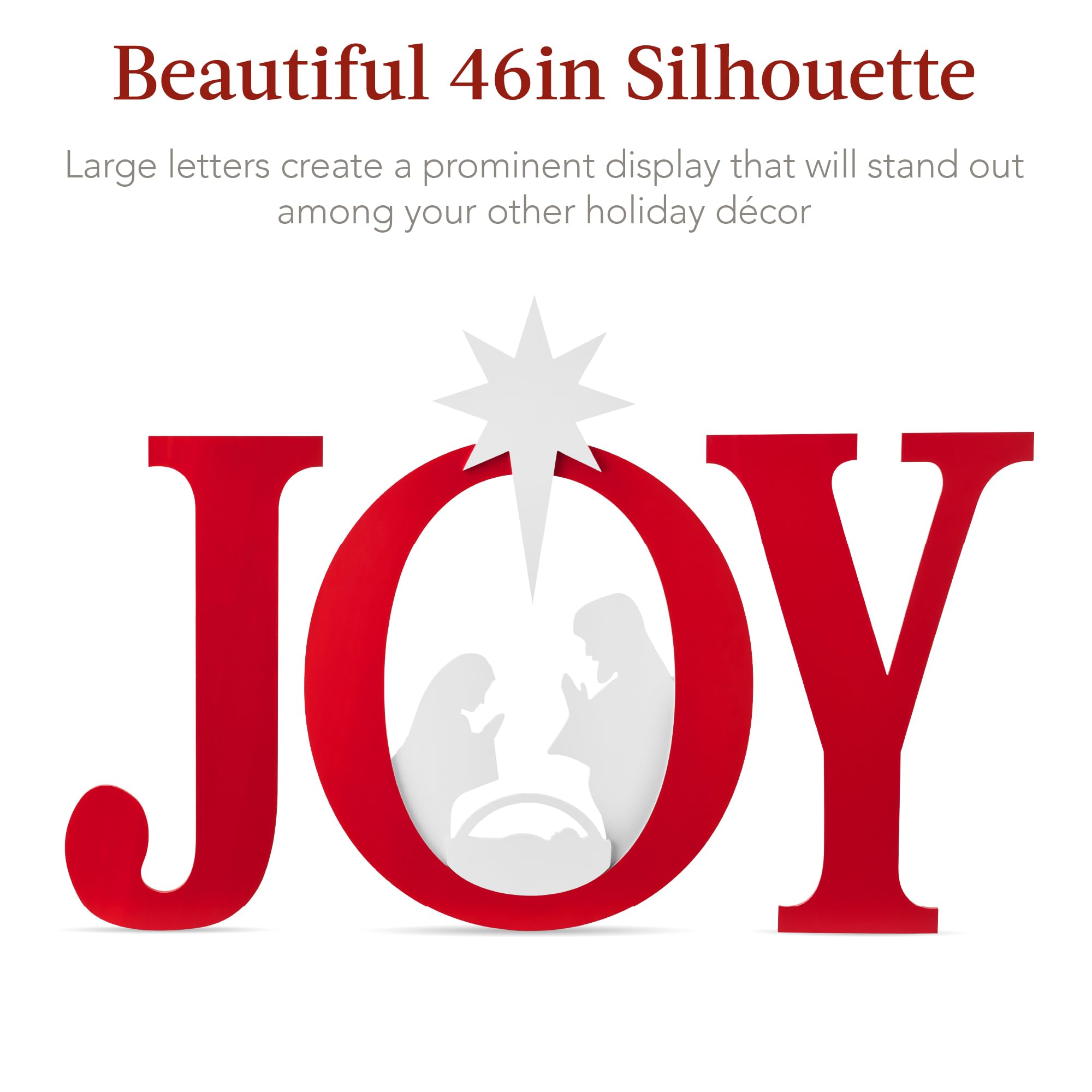 Best Choice Products 46in Outdoor JOY Christmas Nativity Decoration, 3 Piece Yard Decor Sign Holy Weather Resistant PVC Silhouette for Garden - Red/White