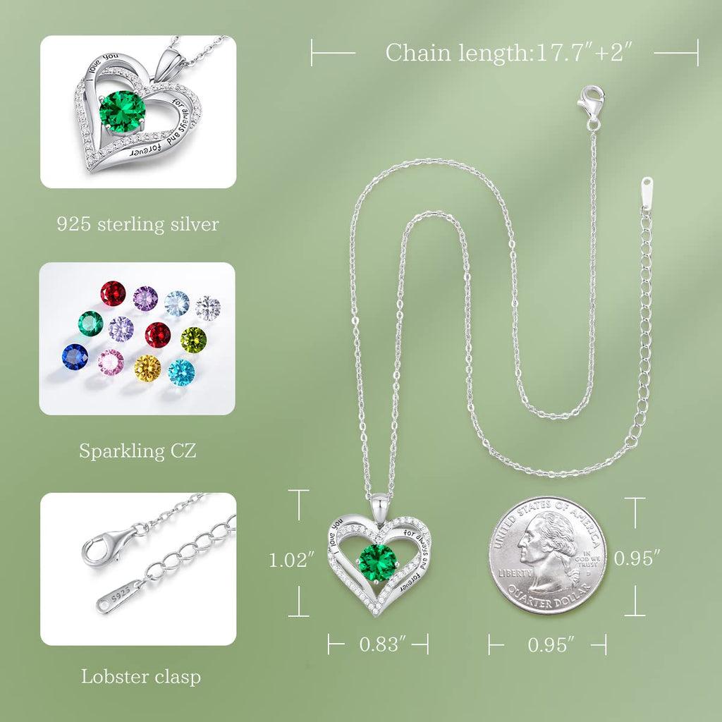 CDE Forever Love Heart Necklaces for Women, Wedding Anniversary, Valentine's，Birthday Mothers Christmas Day Gifts for Mom, Mother, Wife, S925 Silver Jewelry with Birthstone Pendant