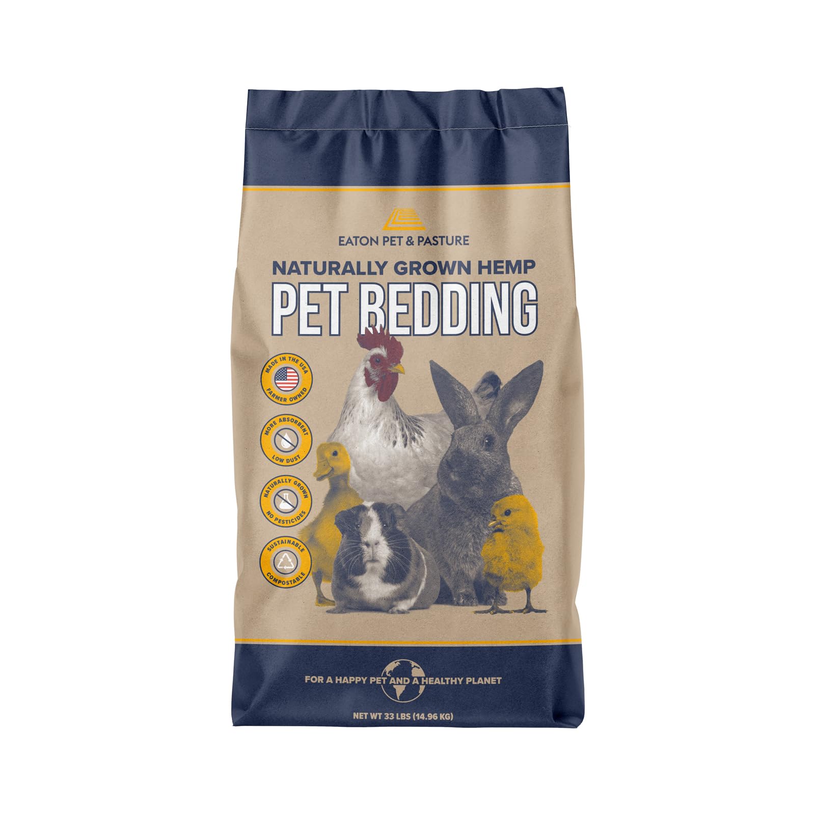 Eaton Pet and Pasture, Naturally Grown Hemp Pet Bedding for Chickens, Nesting Boxes, Rabbits, Hamsters, Small Pets, Highly Absorbent, Hypoallergenic, Eco-Friendly, Farmer Owned 28L