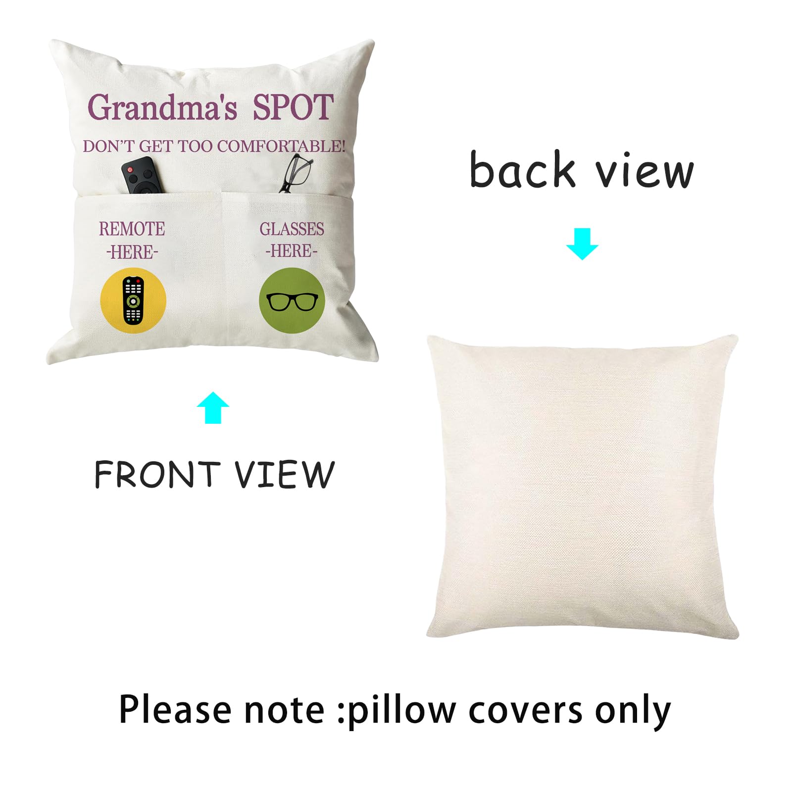 ONFAON Grandpa Gifts,Grandpa's Spot Throw Pillow Covers 18x18 Inch,Put Phone Glasses and Remote Control Pillowcase,Birthday Christmas Thanksgiving Day Gifts for Grandpa Stepdad,3-Pocket