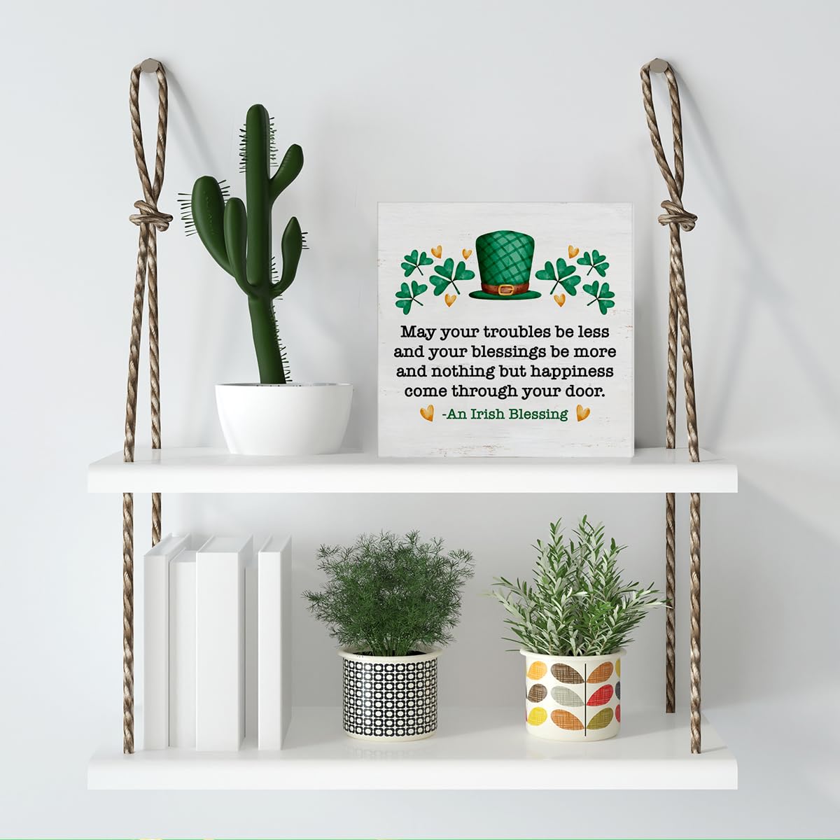 Dumyum St. Patrick's Day Decorative Sign, Wooden, 5 Inches x 5 Inches, Green, Rustic, Tabletop or Wall Mount
