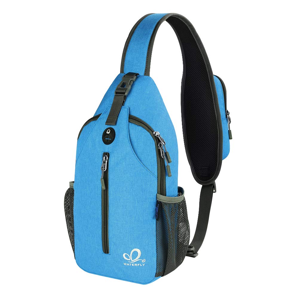 WATERFLY Crossbody Sling Backpack Sling Bag Travel Hiking Chest Bag Daypack (Black)