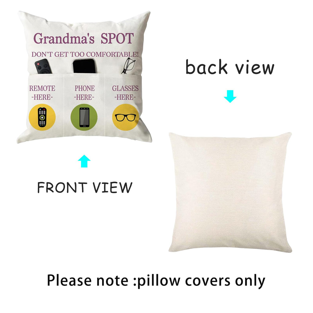 ONFAON Grandpa Gifts,Grandpa's Spot Throw Pillow Covers 18x18 Inch,Put Phone Glasses and Remote Control Pillowcase,Birthday Christmas Thanksgiving Day Gifts for Grandpa Stepdad,3-Pocket
