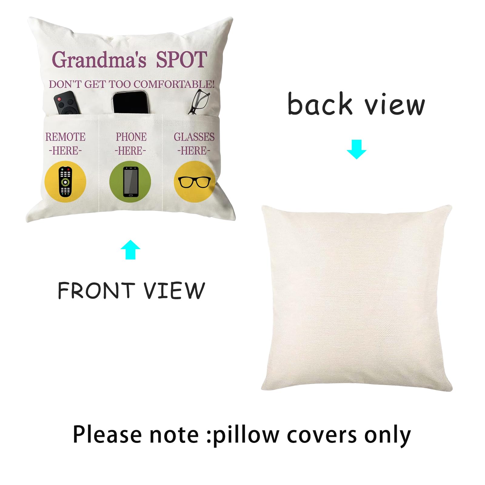 ONFAON Grandpa Gifts,Grandpa's Spot Throw Pillow Covers 18x18 Inch,Put Phone Glasses and Remote Control Pillowcase,Birthday Christmas Thanksgiving Day Gifts for Grandpa Stepdad,3-Pocket
