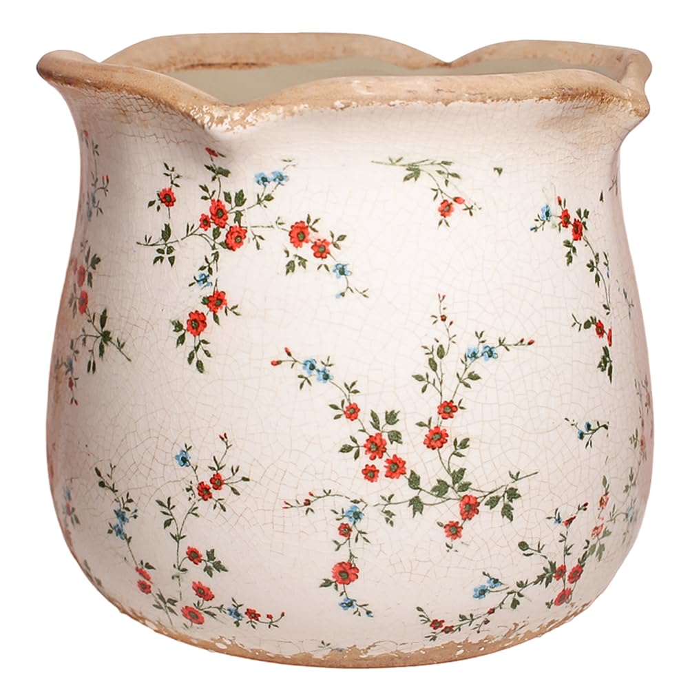 Ceramic Pots for Plants, Vintage Plant Pot with Drainage Hole, 6.11in. Planter for Indoor Plants, Crackle Glaze Finish Flower Pot, Perfect Tuscan Ceramic Planter for Gardening, Antique Blue Meadow