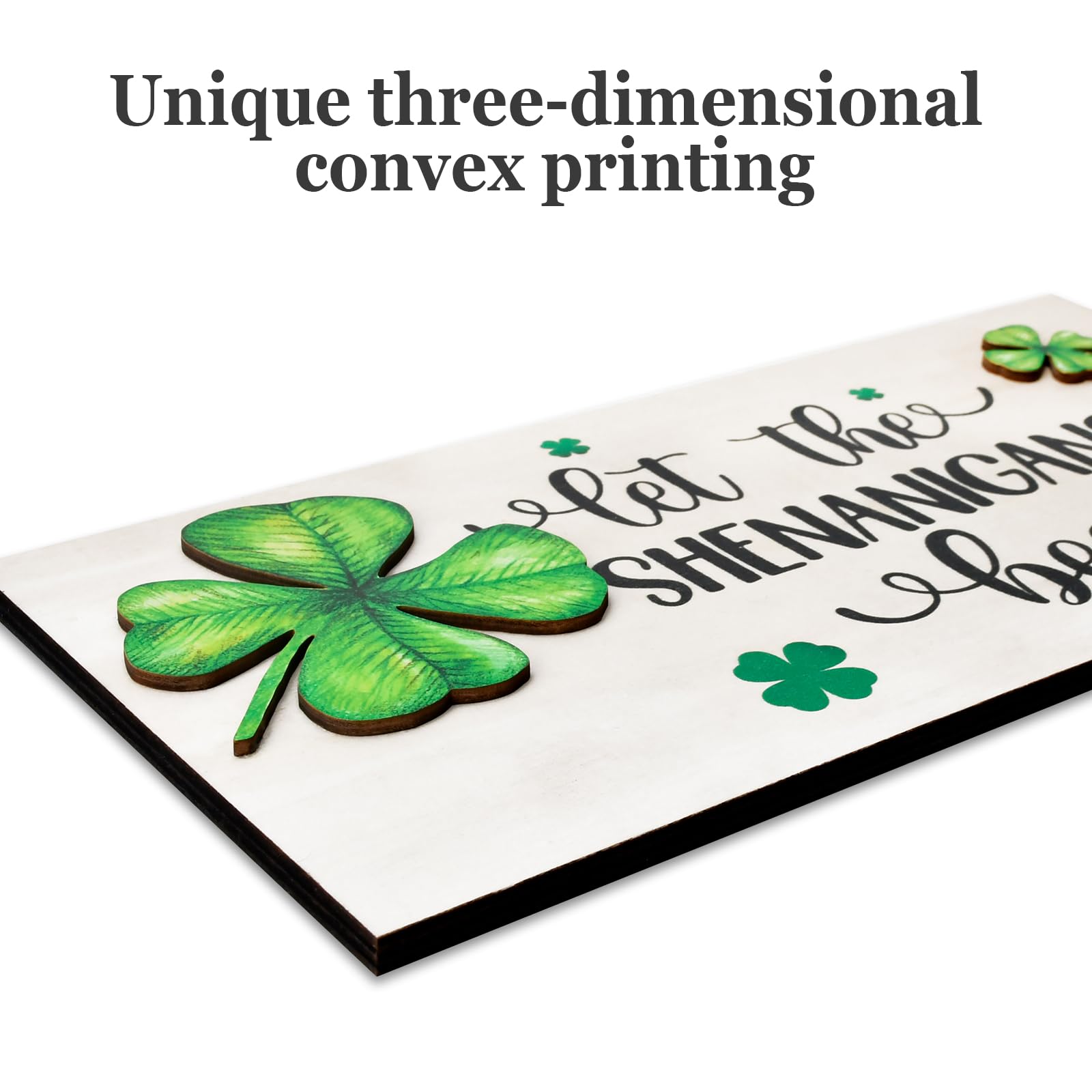 St Patricks Day Decorations Wood Sign with Two 3D Leaves Let the Shenanigans Begin Hanging Wooden Decor Lucky Shamrock Signs for Outdoor Home Door Rustic Farmhouse Party Indoor Wall Art Plaque Gift