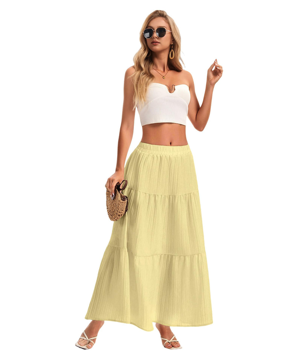 Womens Maxi Skirt Boho Long Flowy Skirts Trendy Summer 2026 Tiered Ruffle Skirt A Line Casual Beach Vacation Dress