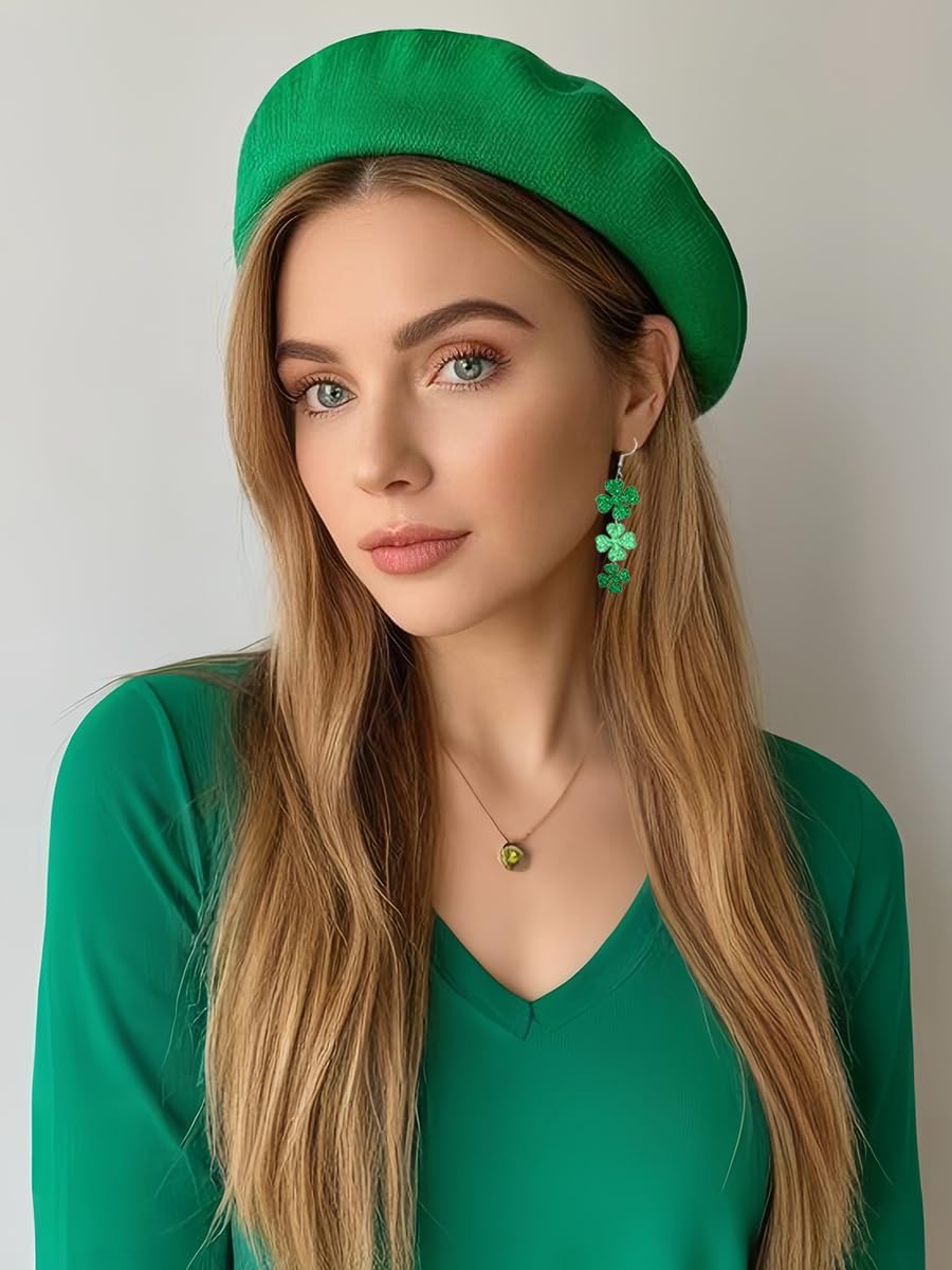 St. Patrick's Day Green Shamrocks Clover Lucky Grass Earrings for Women,Good Luck Dangling Earrings,Irish St. Patrick's Day Decorations Accessories.