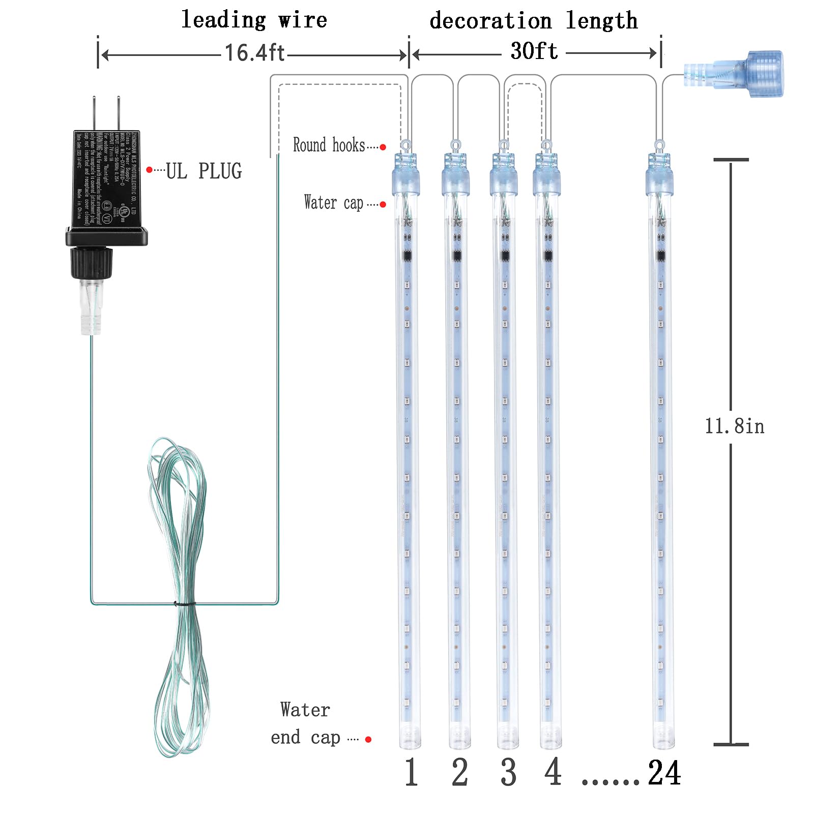 Kwaiffeo Outdoor Christmas Decorations, 24 Tubes(Equivalent to 3 Sets of 8-Tubes) LED Meteor Shower Lights for Xmas Halloween Decor Yard Lawn Outside Party, Outdoor Lighted Christmas-Themed Ornaments