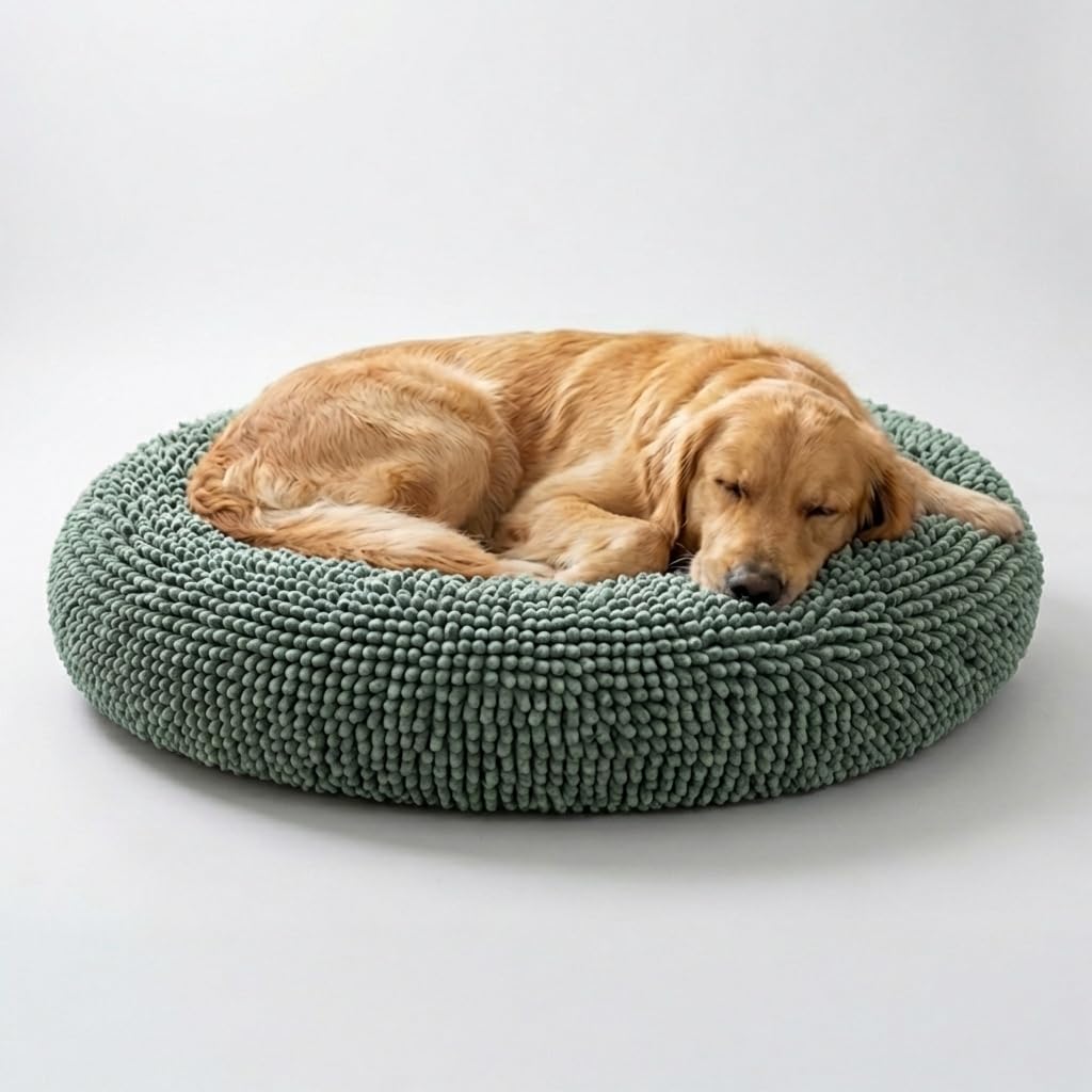 Muddy Mat® Cloud K-9 Bed for Dogs & Cats, Soft & Relaxing Donut Dog Bed, Chenille Material, Removable Cover, Washable & Dryer Safe–Black Small(25'x25')