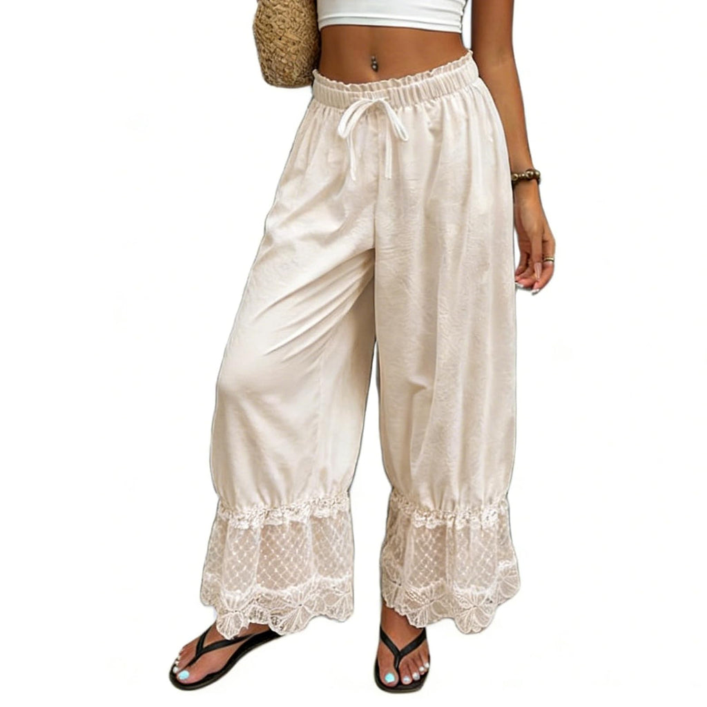 Women Bloomers Pants Y2K Flare Lace Trim Vintage Pantaloons Cute Ruffled Pumpkin Pants Capri Pajama Bottoms